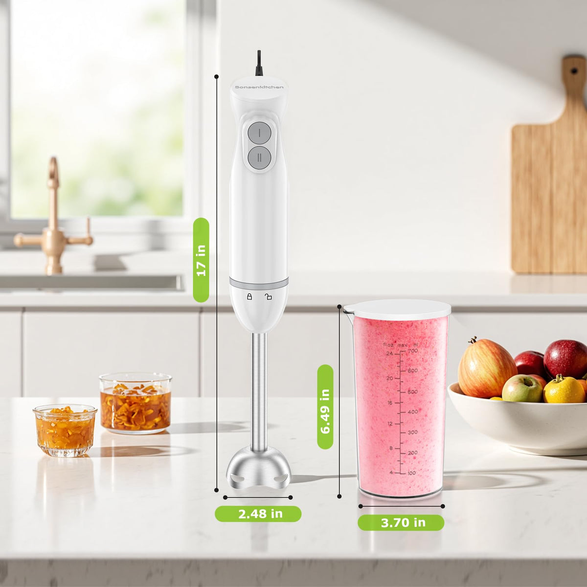 Bonsenkitchen Immersion Hand Blender, Smoothie, Puree, Baby Food