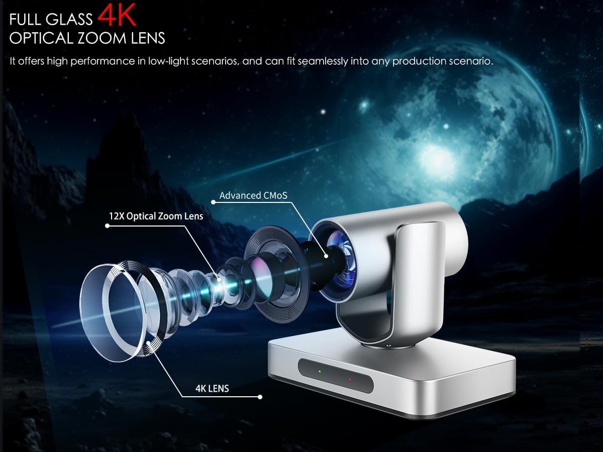 4K HDMI PTZ Camera NDI with 12X, SDI AI AUTO Tracking PTZ Camera with IP Live Streaming for Church Worship Live Events, PoE Support(AV4KN Silver)