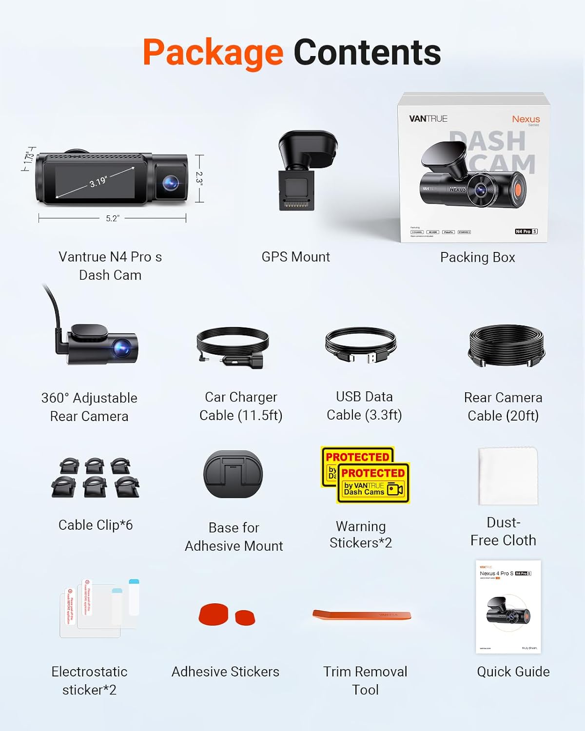 Vantrue N4 Pro S 4K 3 Channel Dash Cam, Triple STARVIS 2 HDR Car Camera