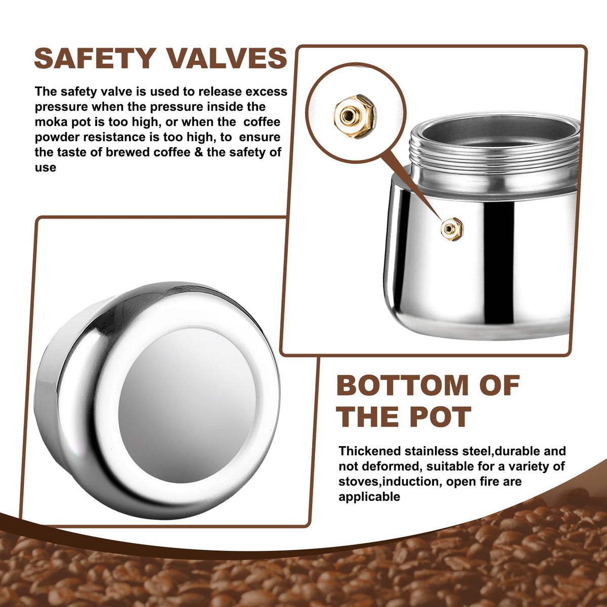 6 Cup Stovetop Espresso Maker Stainless Steel Moka Pot Stove Top Percolator Italian Coffee Makers Capable Mocha Greca Machine Cafe Classic Induction Cookers for Home and Camping 300ml 10oz