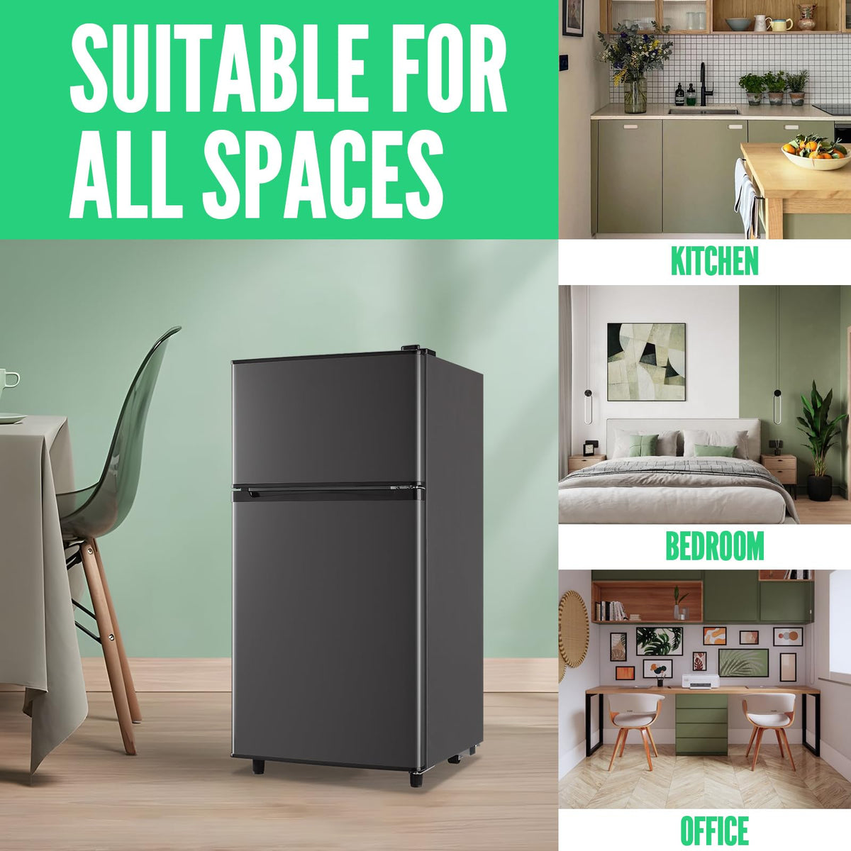 Mini Fridge with Freezer, 3.5 cubic feet 2- Doors Small Refrigerator Features 7 Gear Mechanical Control, Side Bottle Rack, Ideal for Dorm, Kitchen, Apartment, Office, Silver