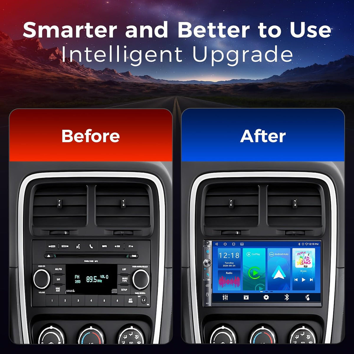 Double Din Car Stereo with 7" HD Touchscreen, Wireless Apple Carplay & Android Auto, Bluetooth, 240W, SWC, Subwoofer Output, Mirror Link, FM/AM Car Radio Receiver, Backup Camera
