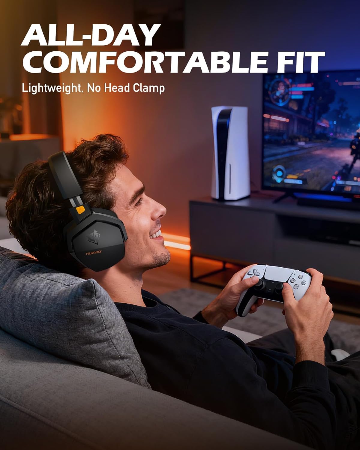 NUBWO Wireless Gaming Headset with Mic for Ps5 Ps4 PC, Zero Interference, 100-Hour Battery All-Day Play, 23ms Sync for Fortnite & Call of Duty/FPS Gamers, Triple Mode All Devices Compatible - Orange