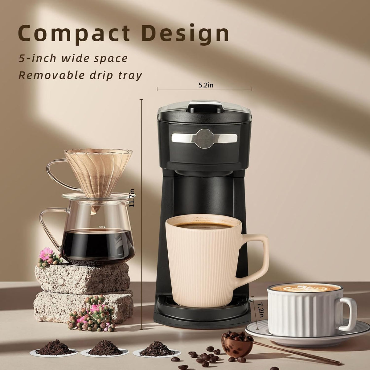 Single Serve Coffee Maker, KCup & Ground Coffee, 6-14 Oz Brew Sizes