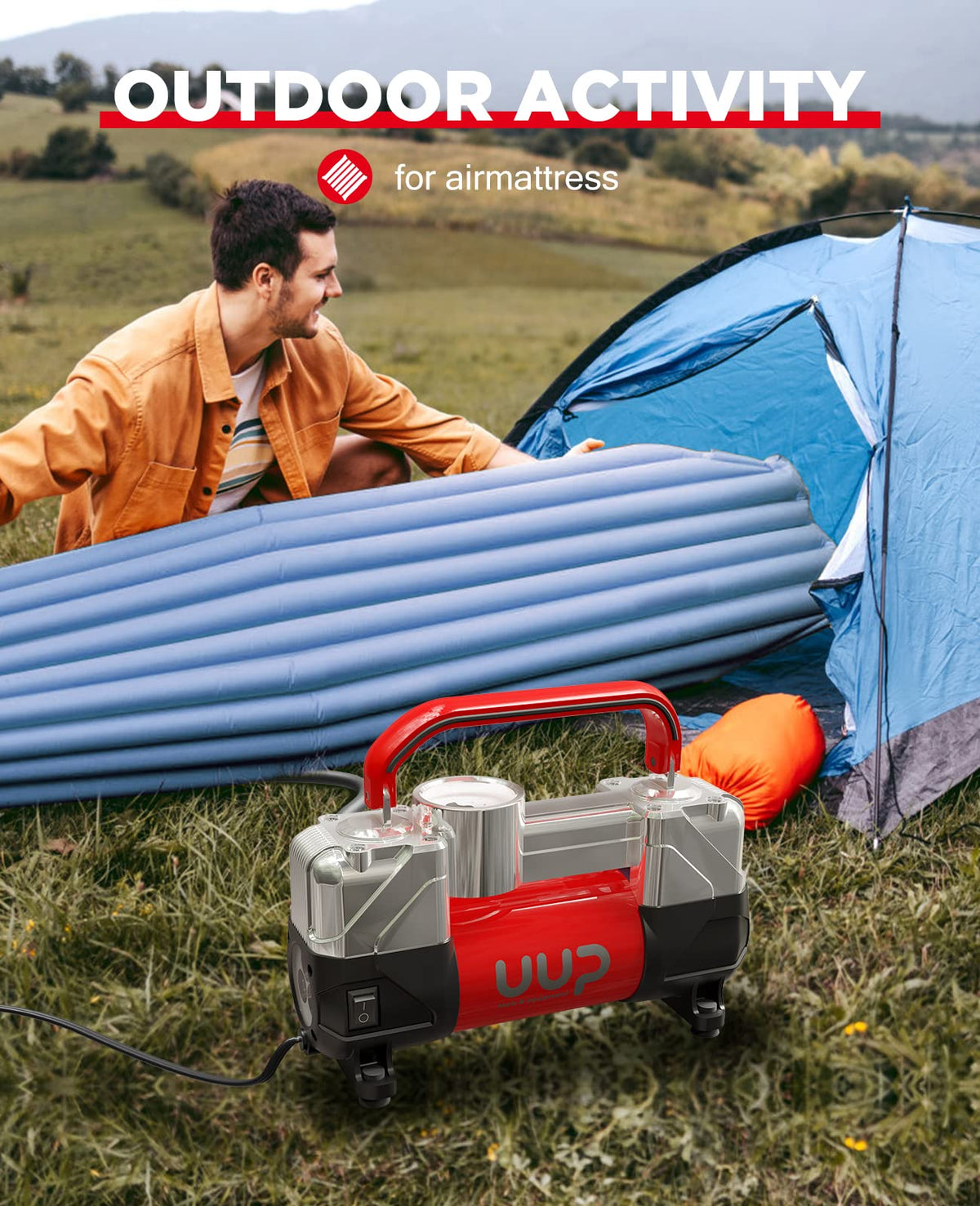 Portable 12V Air Compressor, 150 PSI Tire Inflator with Dual Cylinders