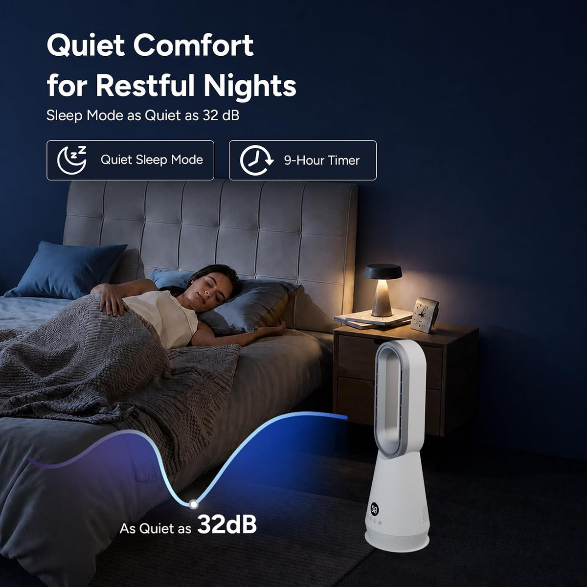 3-in-1 Bladeless Fan Combo, 22" Bladeless Tower Fan with Air Purifier, 90° Oscillating Fast Heating & Cooling, Remote Control, Quiet Portable for Bedroom Home Office, White