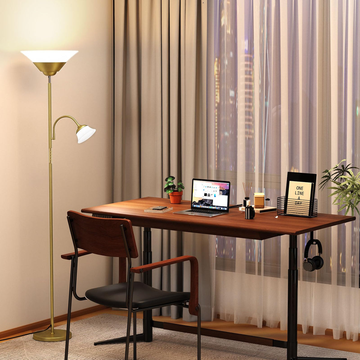 SIBRILLE 2-in-1 Torchiere Floor Lamp, 34W Super Bright LED Standing Lamp with Remote & Touch Control, 72" Dimmable Adjustable Corner Reading Lamp for Living Room, Bedroom, Office, Black