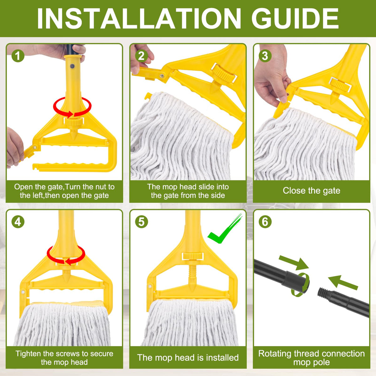 Commercial Mop with 3 Large Replacement Heads,Heavy Duty Industrial Mops