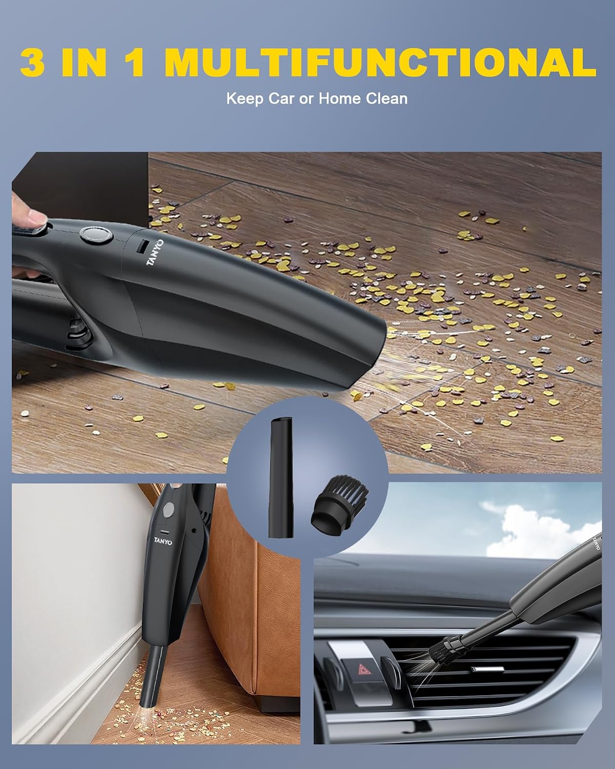TANYO Handheld Car Vacuum Cordless, 8000PA High Power, for Car Home Office