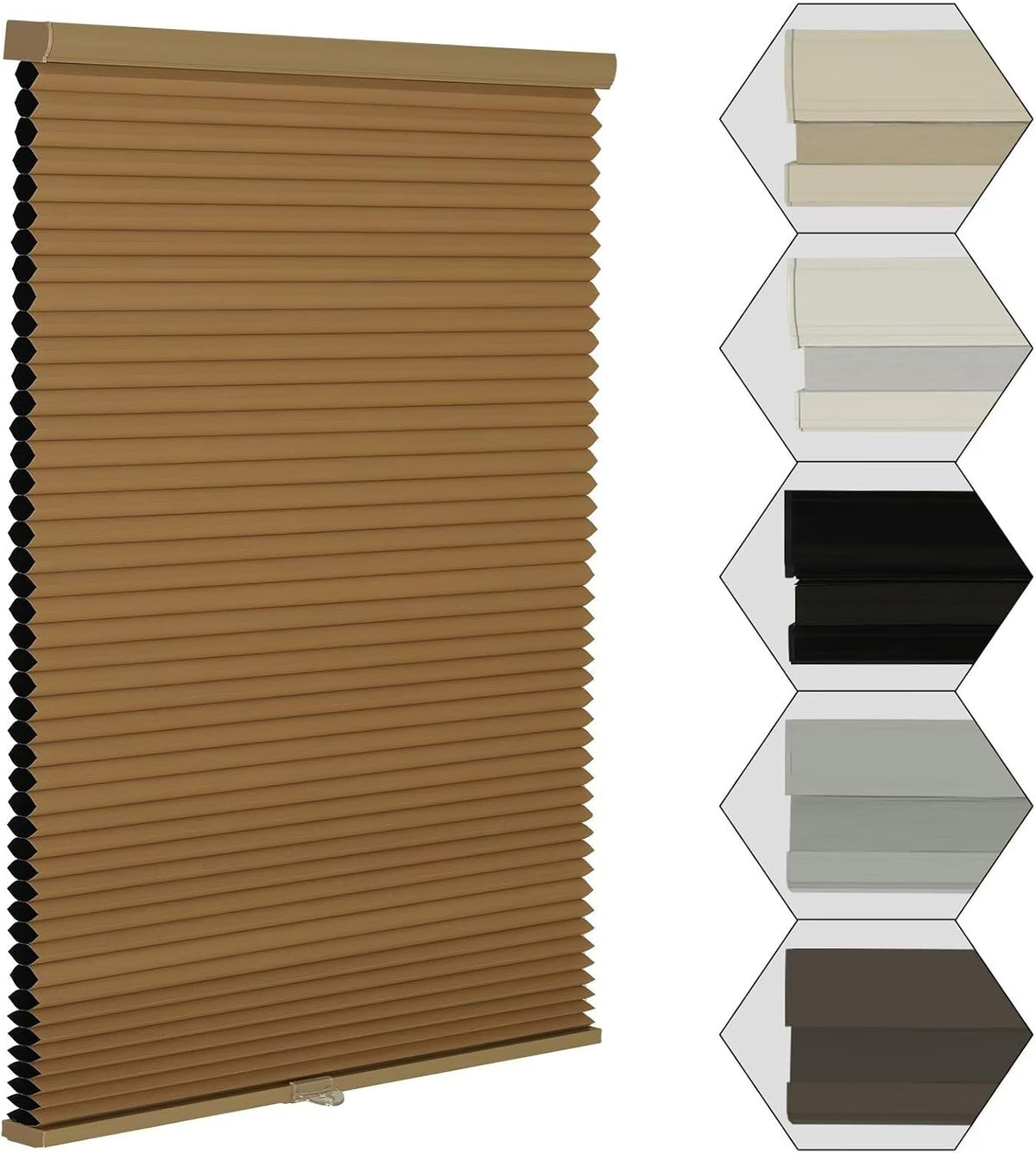 MYshade Cordless Blackout Cellular Shades for Windows, Honeycomb Window Shades with Thermal Insulation, Child & Pet Safe Room Darkening Shade, Easy Install,24" W x 50" H, Light Brown