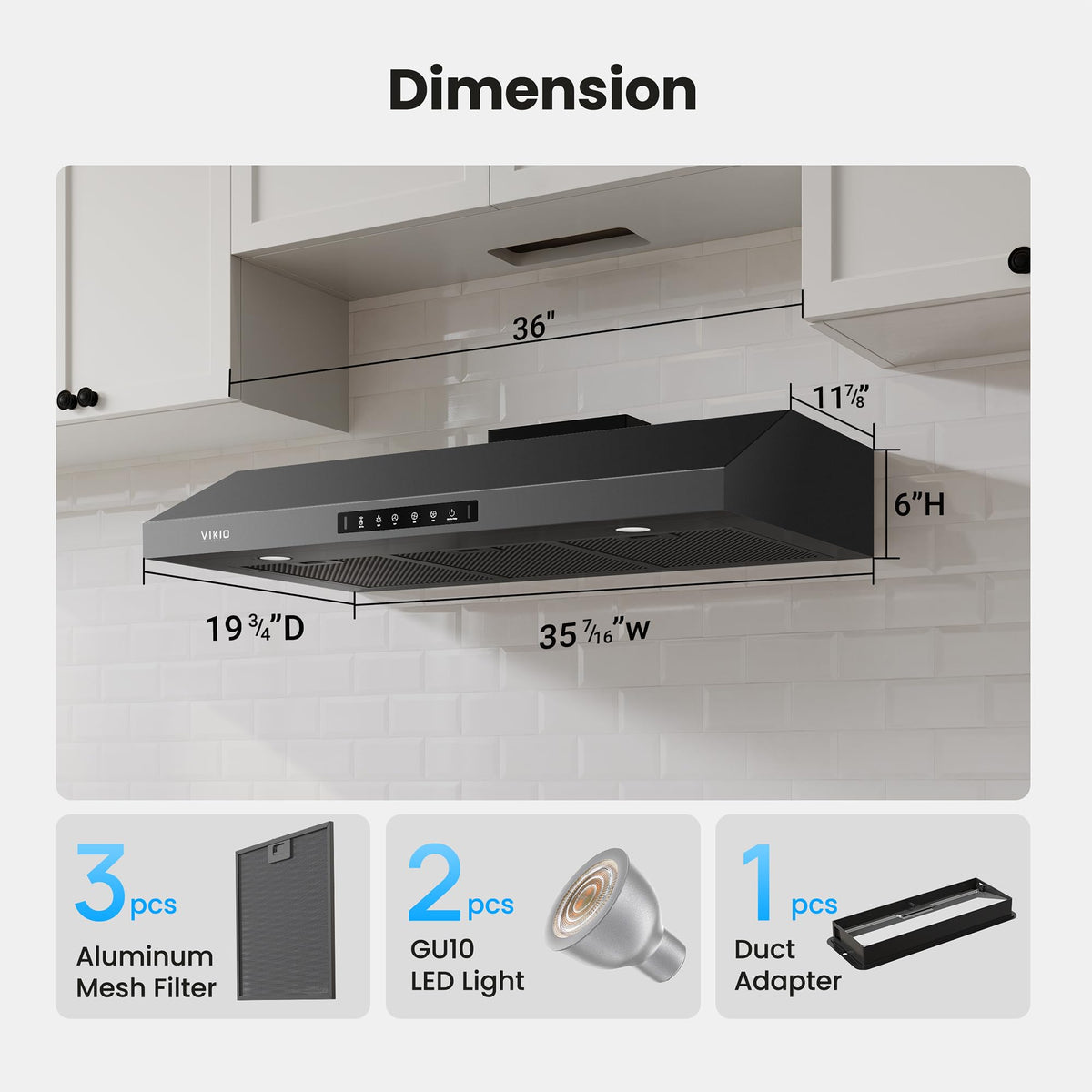 VIKIO HOME 36 Inch Under Cabinet Range Hood 900 CFM, Dual Motor Powerful Kitchen Vent Hood, Gesture & Touch Control, Ultra Quiet DC Motor, Dishwasher-Safe Filters, LED Lights, Stainless Steel