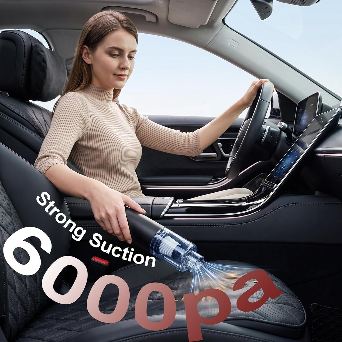 Cordless Handheld Vacuum Cleaner, 6000Pa Portable Mini Hand Vac, 4‑in‑1 Suck Blow Inflate Deflate with 5 Attachments, Picks up Pet Fur Dust Crumbs for Home Sofa Furniture Car