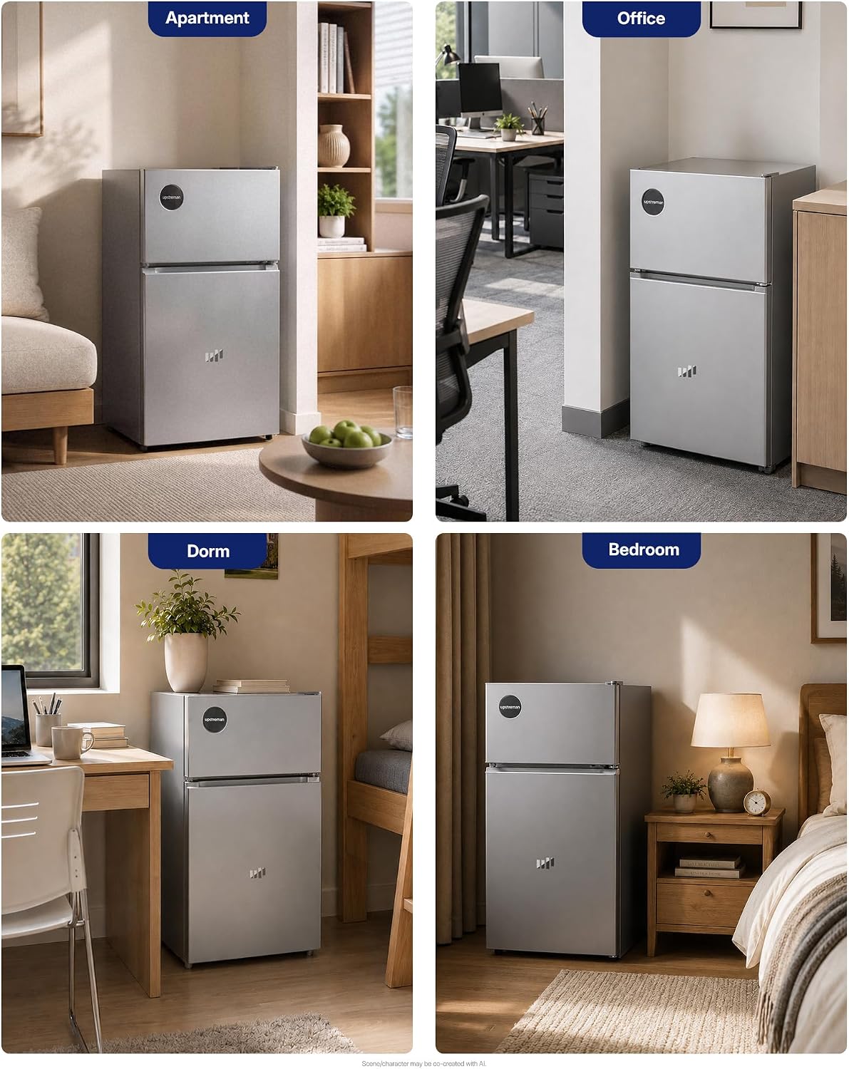 Upstreman Mini Fridge with Freezer, 3.0 Cu.Ft Refrigerator with 2 Doors