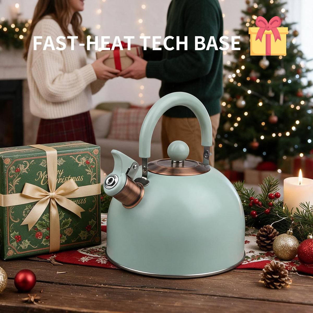 2.6 Quart Yellow Whistling Tea Kettle, Multiple Color Available, Stainless Steel Stovetop Teapot with Cool-Touch Handle, Loud Whistle, Induction Compatible for Gas, Electric & Glass Cooktops