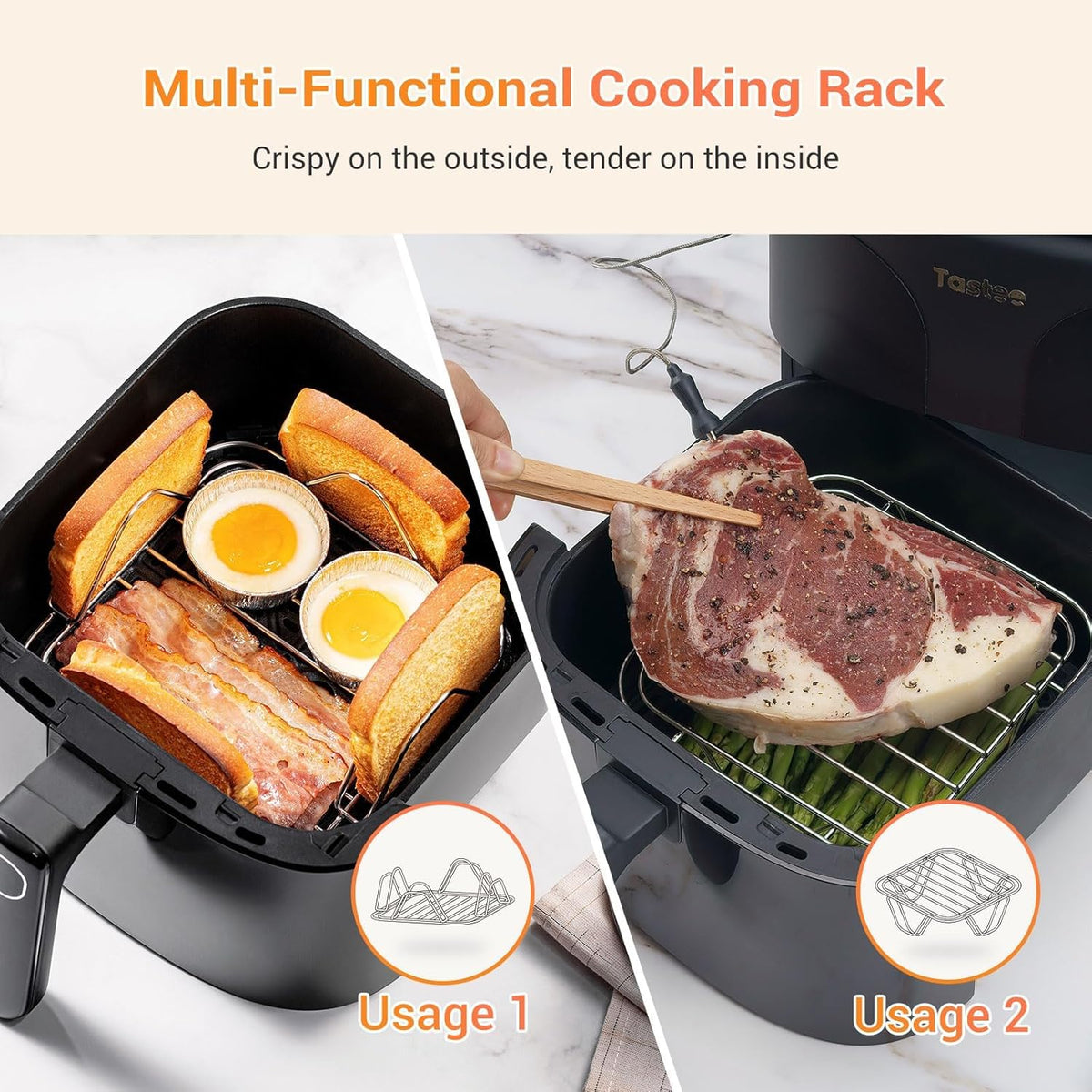 Tastee Ceramic Air Fryer, 8-in-1 Compact 5.5QT AirFryers, 450°F Digital Airfryer Dehydrator with Smart Probe, 24 Presets One-touch Cooking, In-app Recipes with Window, Dishwasher-safe & Non-stick