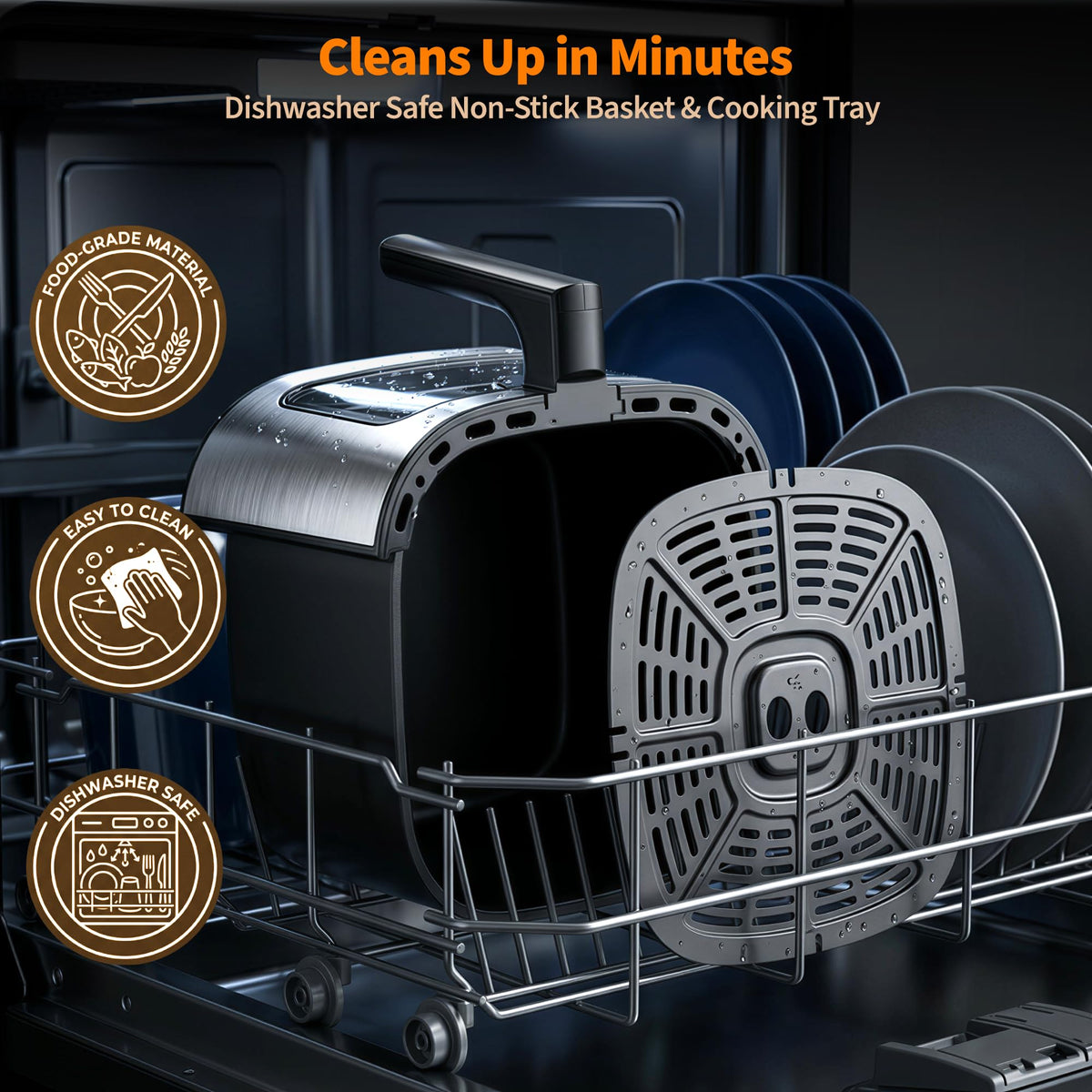 9.5Qt Large Air Fryer Oven, 12 Digital Preset Airfryer Toaster Oven Combo with Touchscreen, Non Toxic Stainless Steel Air Fryer with Viewing Window, XL Capacity Basket Style Airfryer for Family, Black