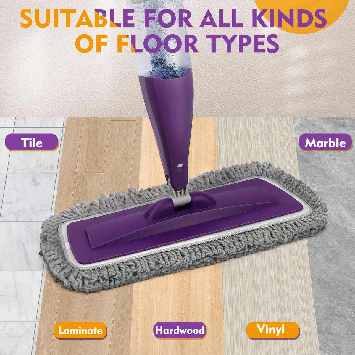 Spray Mop for Hardwood Tile Floor Cleaning with Microfiber Washable Pads