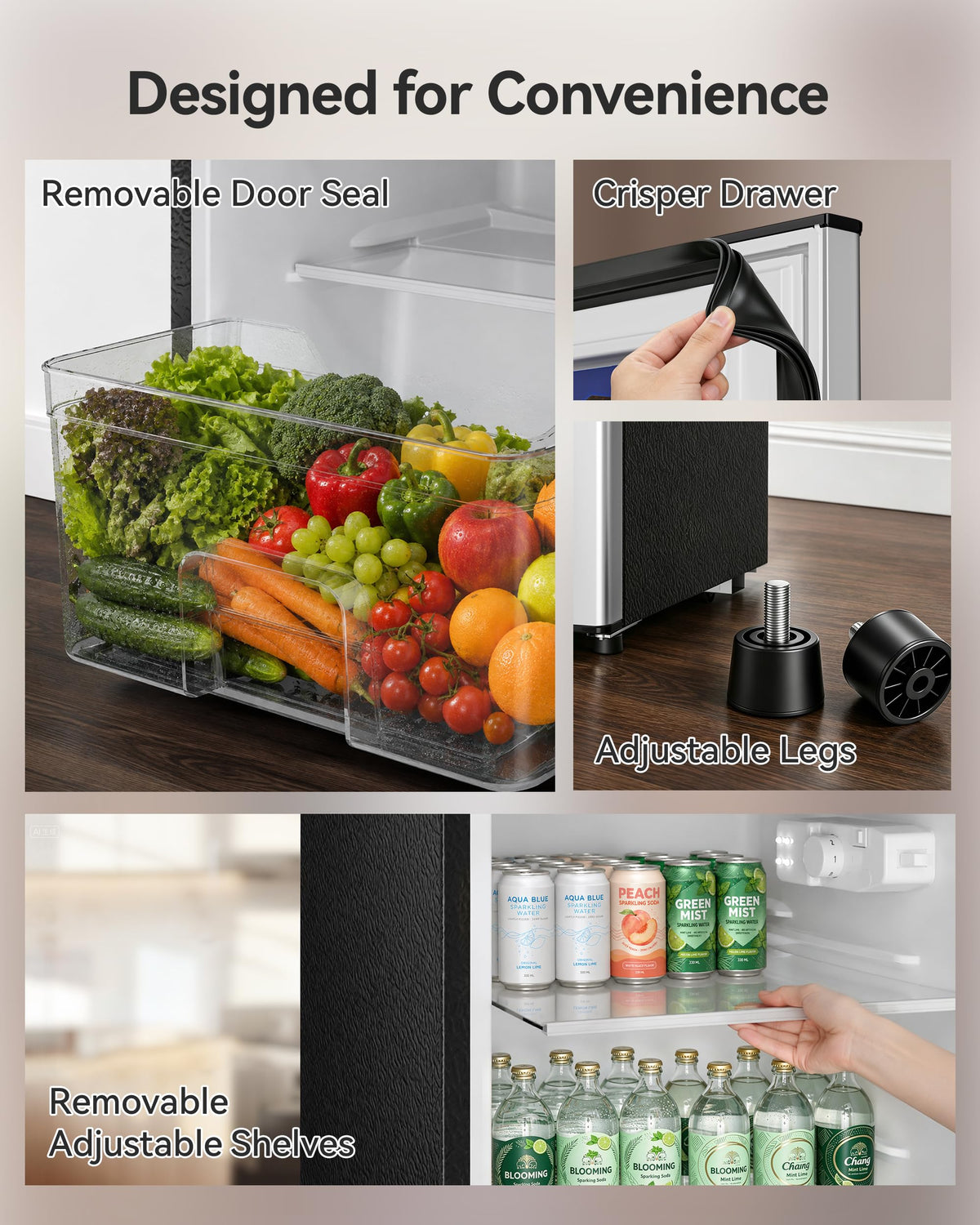 4.5 Cu.Ft Mini Fridge Freezer for Dorm/Office, 2-Door, Quiet