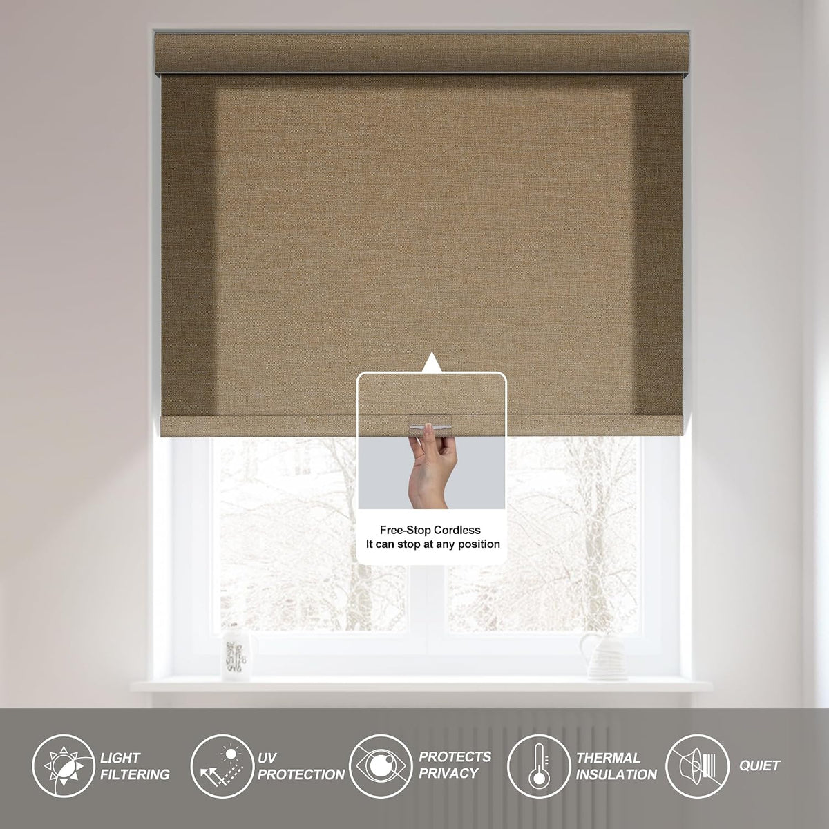 Boolegon Blackout Roller Shades for Windows, Beige, Custom Size