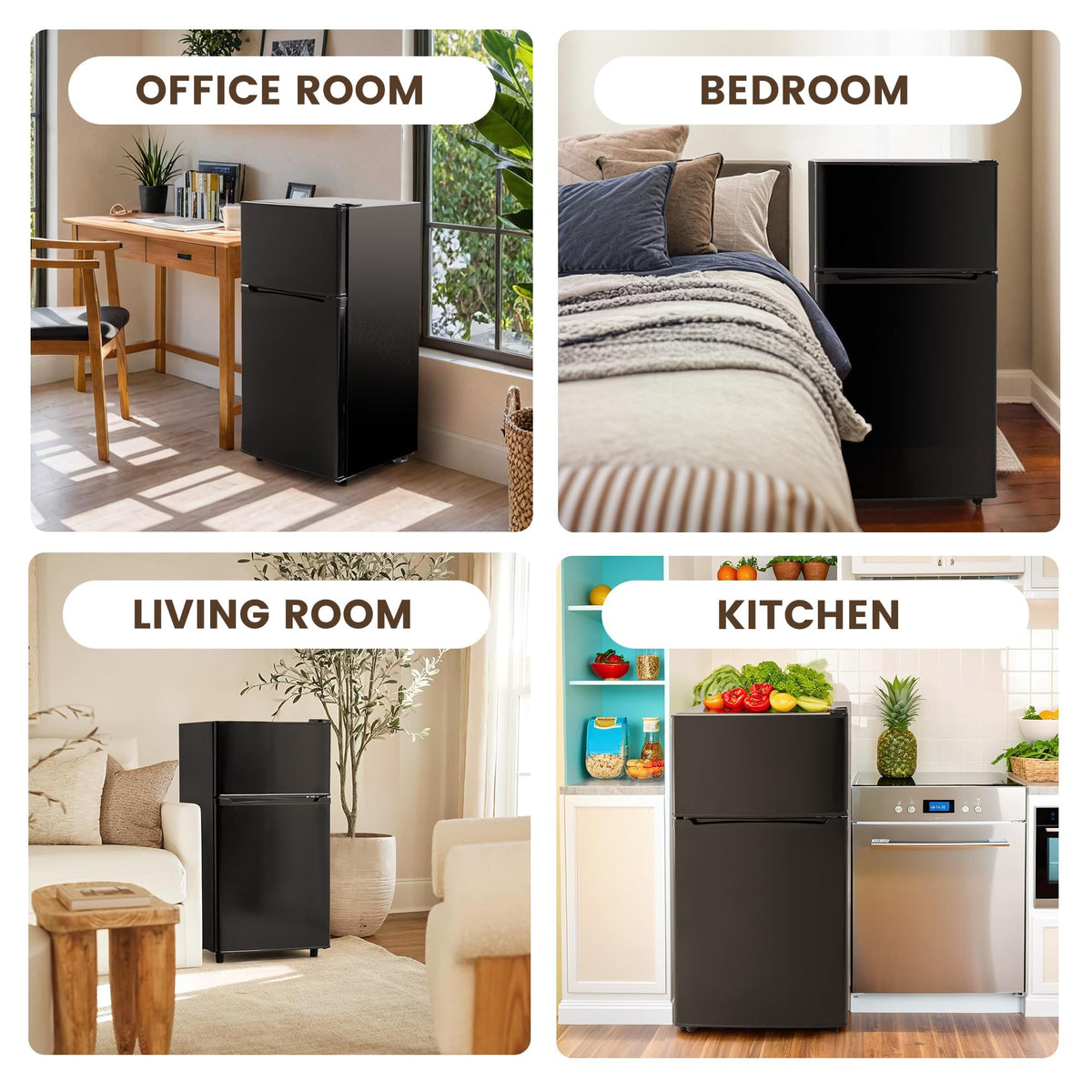 4.5 Cu.Ft Mini Fridge Freezer for Dorm/Office, 2-Door, Quiet