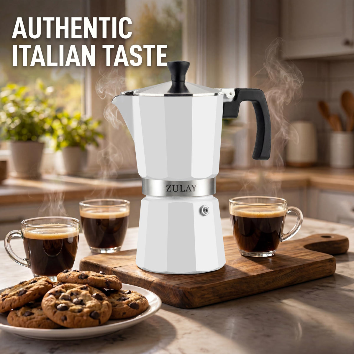 Zulay Moka Pot Espresso Stovetop Coffee Maker - Leak-Proof, Stainless Steel, Easy to Clean, Heat Resistant Handle & Knob - for Authentic Cuban & Italian Style Espresso - Makes 6 Espresso Cups - Red