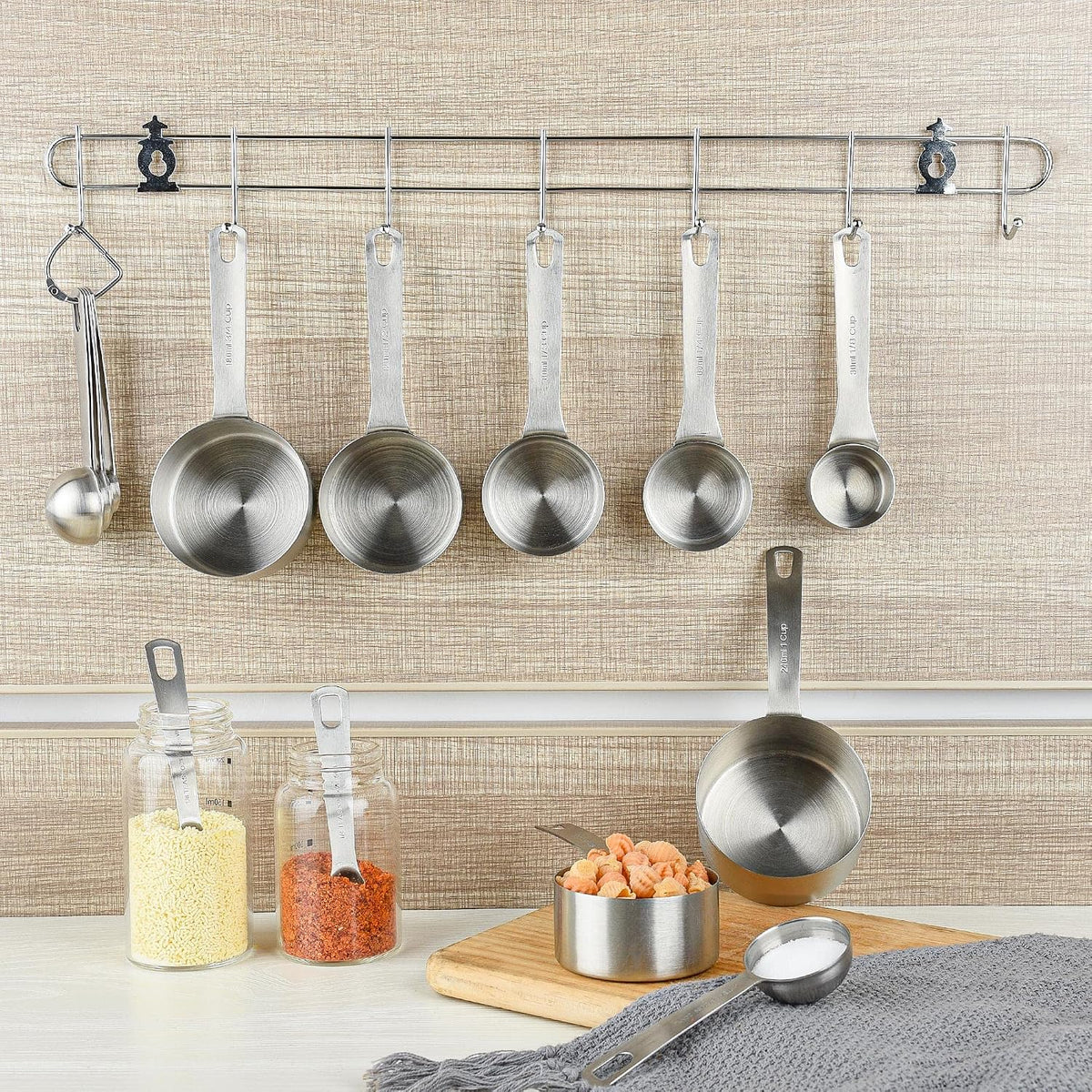 Measuring Cups Set 8, 18/8 Stainless Steel Measuring Cup for Dry & Liquid, Metric & US Measurement Cups for Kitchen & Baking, Heavy Duty Measure Cups with 1/16,1/8,1/4,1/3,1/2,2/3,3/4 &1 Cup