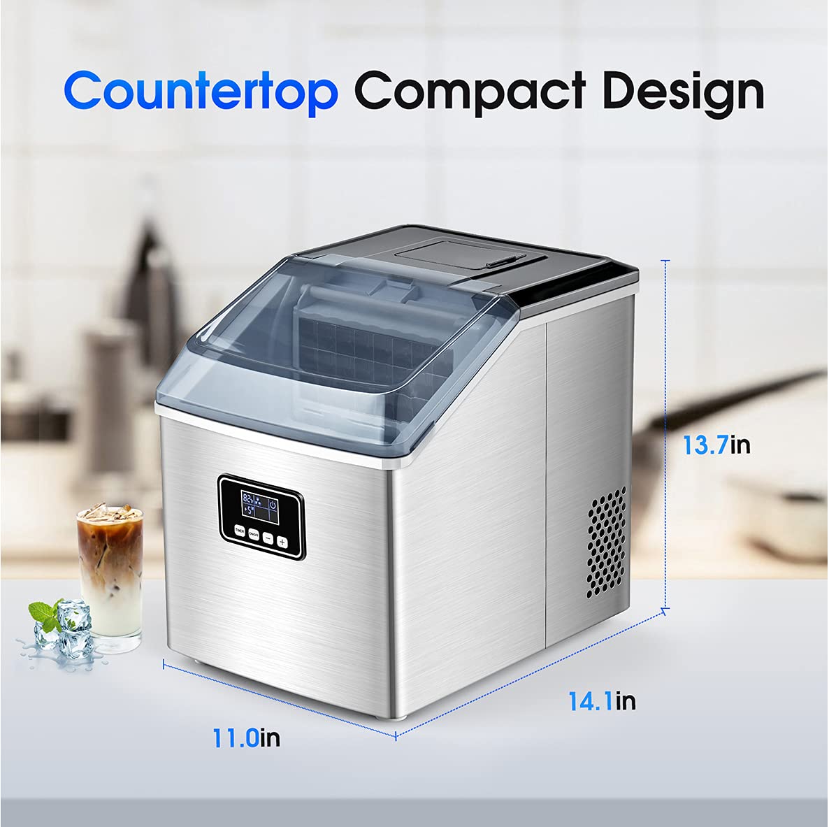Ice Maker Machine Countertop, 40Lbs/24H Auto Self-Cleaning, 24 Medium, silver