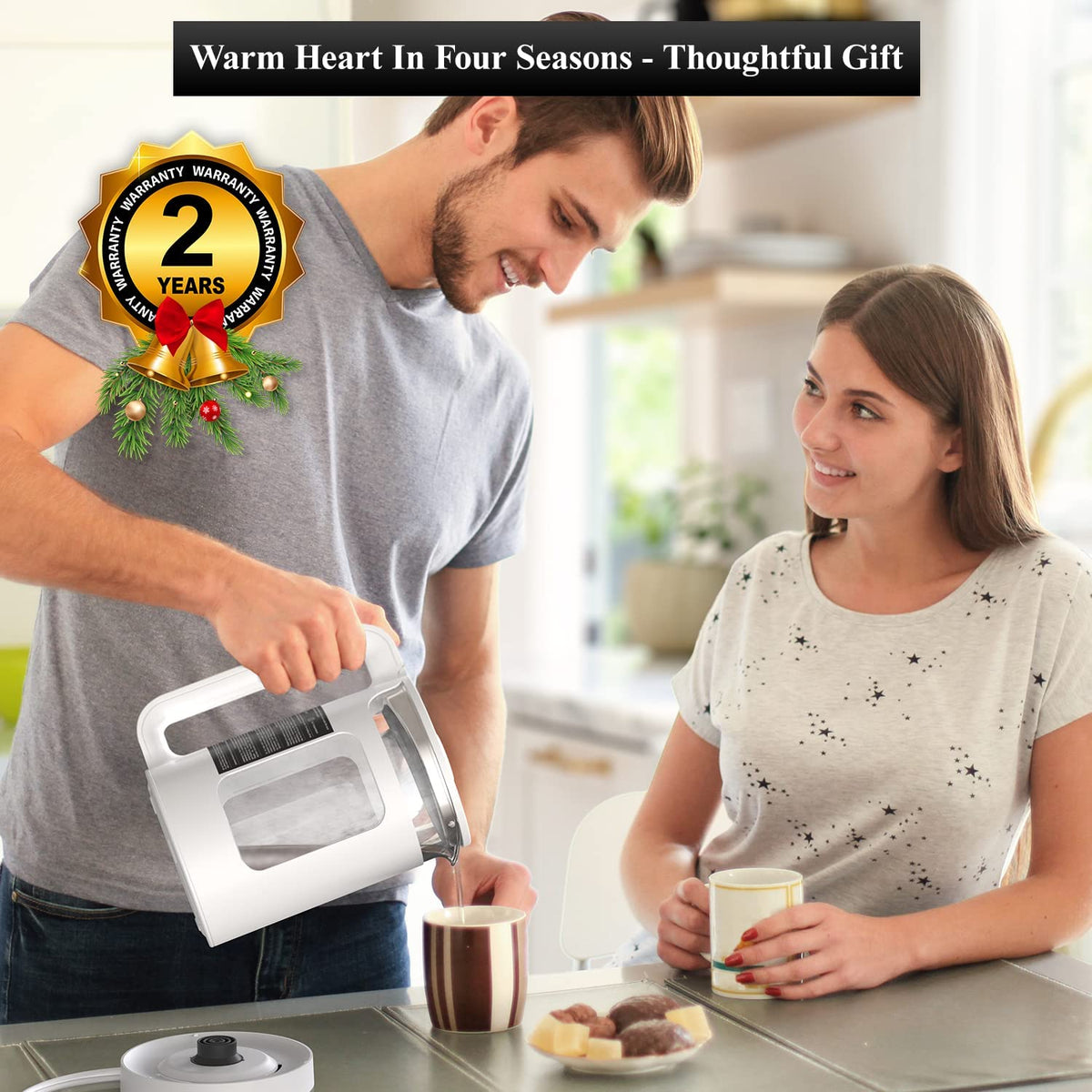 Electric Kettle, Intelligent Temp Control, One Wipe Clean, 5 LED Light White