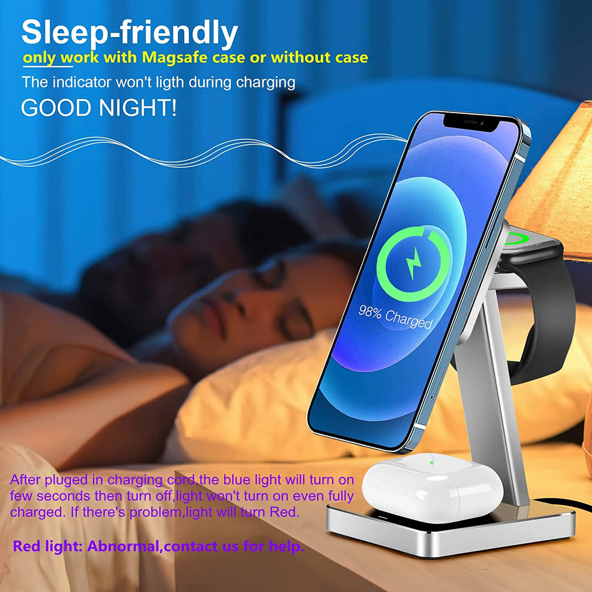 Aluminum Alloy 3 in 1 Magnetic Wireless Charger,15W Fast Silver