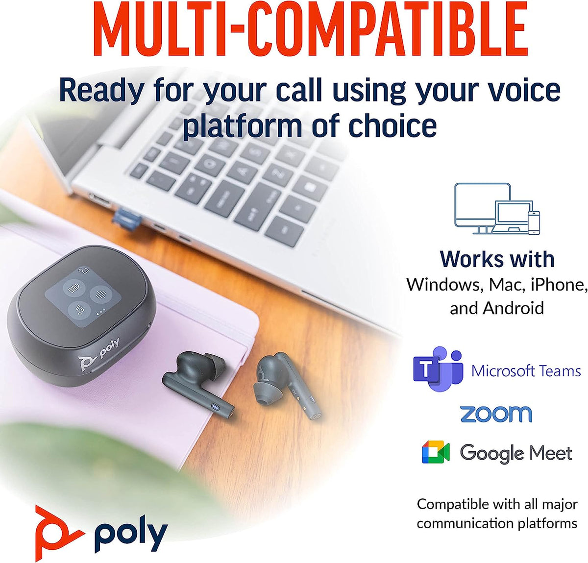 Poly Voyager Free 60+ UC True Wireless Earbuds (Plantronics) – Black