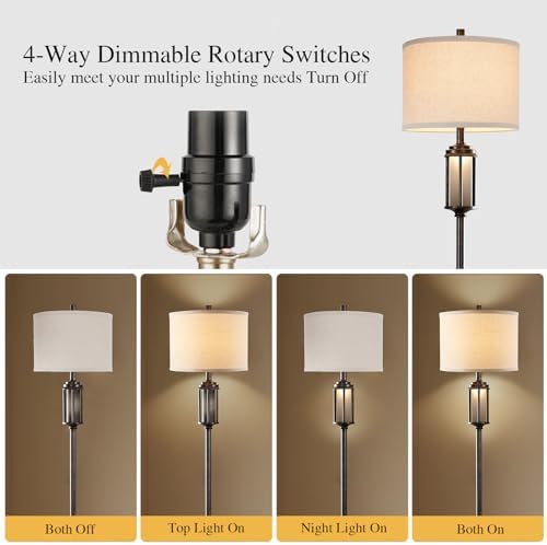 New - Same Matching Floor Lamp - 65'' Floor Lamp + 25'' Table Lamp, Farmhouse Nightstand Lamp with Frosted Glass Nightlight Linen Fabric Shade for Living Room, Bedroom, Entryway Office, Bulb Included