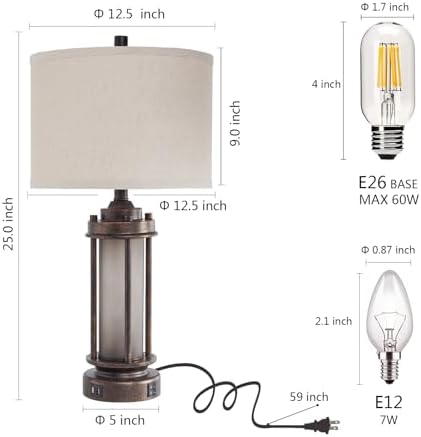 New - Same Matching Floor Lamp - 65'' Floor Lamp + 25'' Table Lamp, Farmhouse Nightstand Lamp with Frosted Glass Nightlight Linen Fabric Shade for Living Room, Bedroom, Entryway Office, Bulb Included