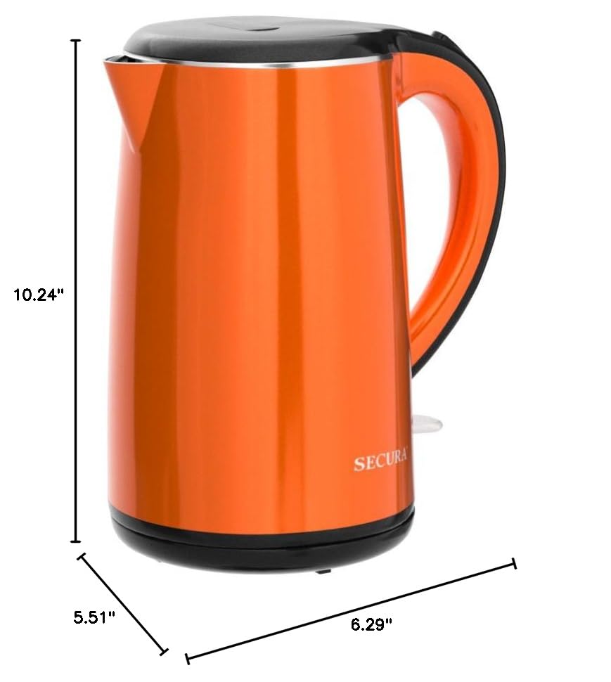 Secura Original Stainless Steel Double Wall Electric Water Kettle 1.8 Quart with Auto Shut-Off & Boil-Dry Protection, Dark Purple SWK-1701DP/HB-3227B