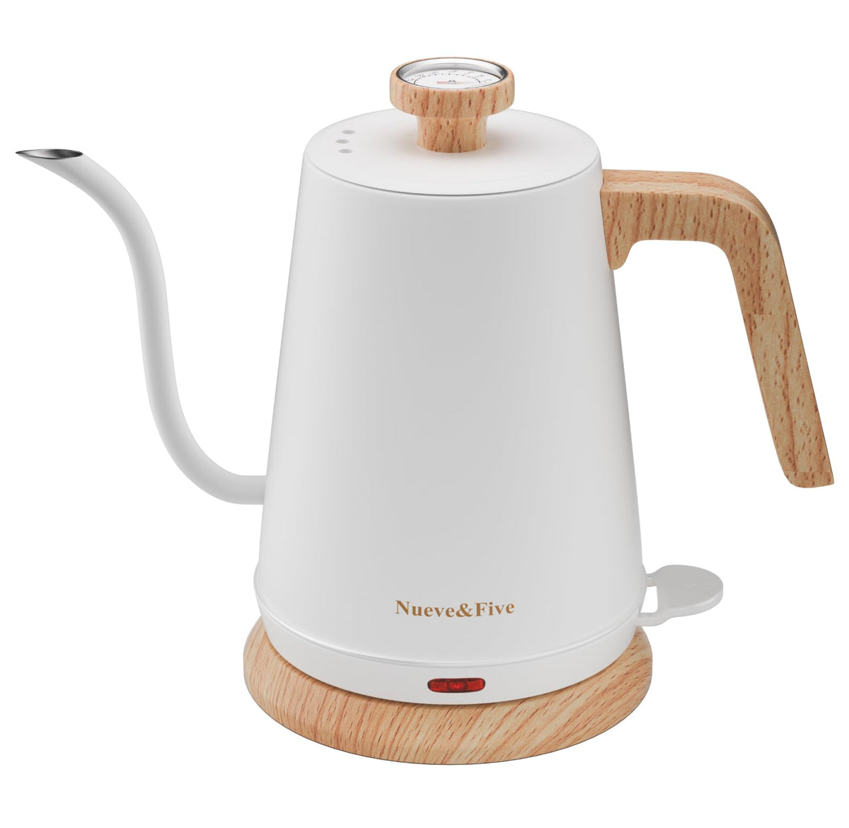 Nueve&Five Electric Gooseneck Kettle with Thermometer, 1.0L Pour Over Hot Water Kettle for Coffee and Tea, 1000W, Auto Shutoff, Boil-Dry Protection, Matte Black