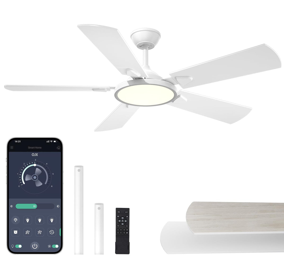 OJX 52 Inch Ceiling Fans with Lights and Remote/APP Control