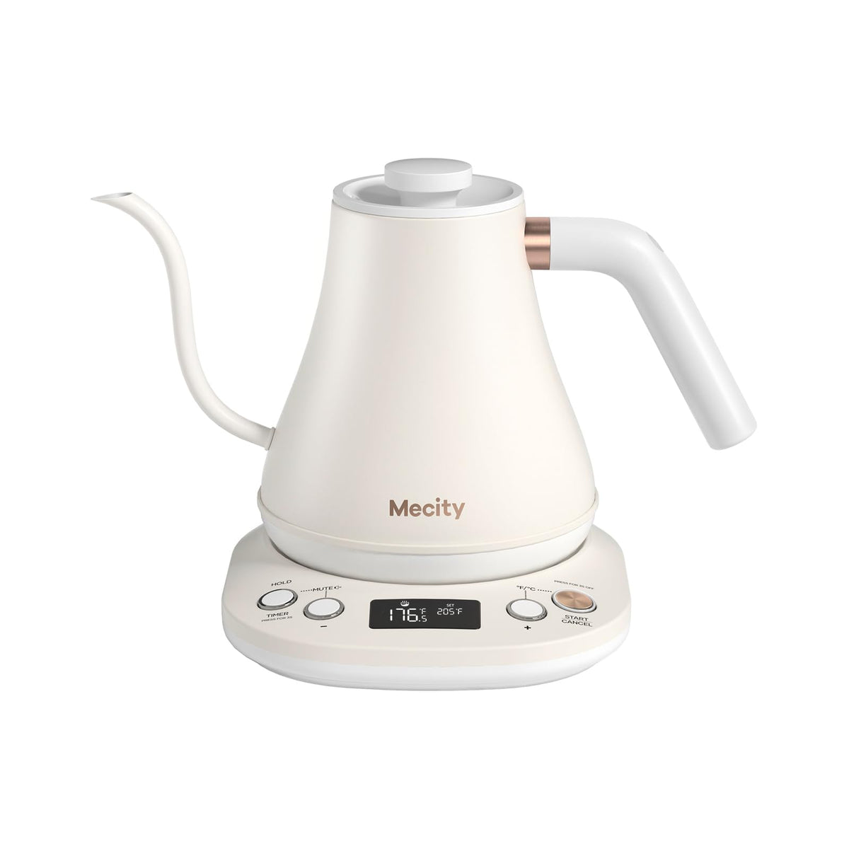 Mecity Electric Gooseneck Kettle With LCD Display Automatic Shut Off Retro Coffee Kettle Temperature Control Hot Water Boiler to Pour Over Tea, 1200 Watt Quick Heating Tea Pot, 0.8L, Stainless Steel