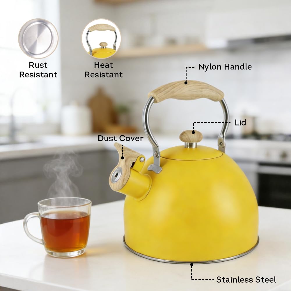 Lily's Home 2 Quart Stainless Steel Whistling Tea Kettle, the Perfect Stovetop Tea and Water Boilers for Your Home, Dorm, Condo or Apartment. (Blue)