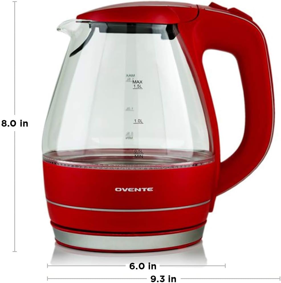 OVENTE 1.5L Glass Electric Kettle Water Boiler, Black KG83B