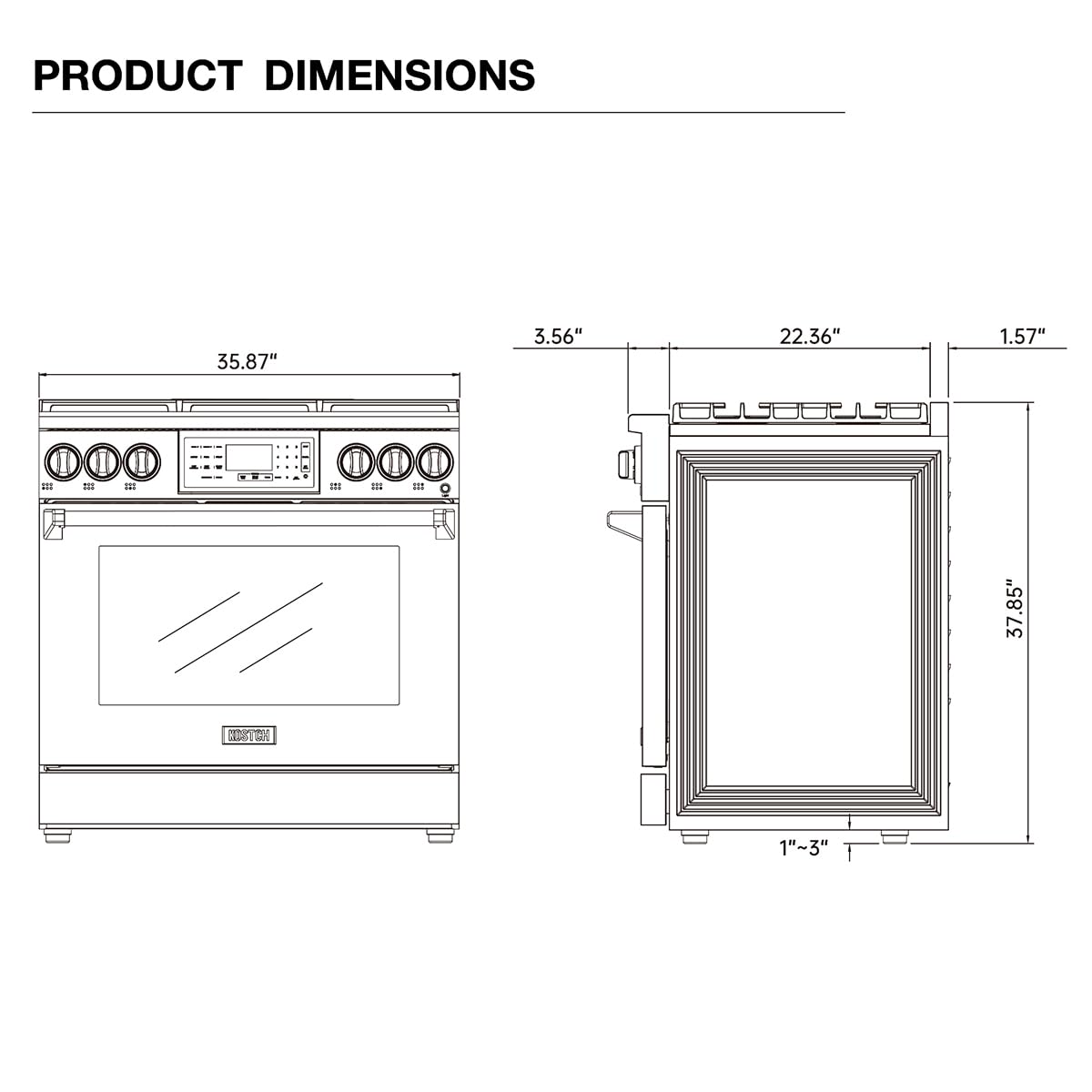 Tilt Panel 36" Natural Gas Range with 6.2 cu ft True Convection Oven (Red)