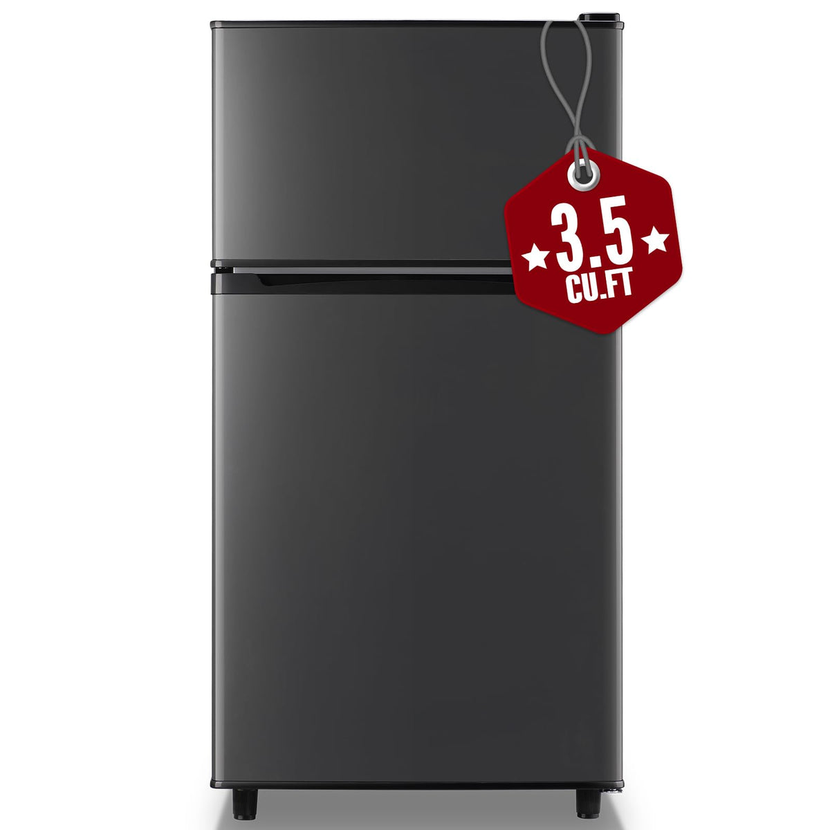Mini Fridge with Freezer, 3.5 cubic feet 2- Doors Small Refrigerator Features 7 Gear Mechanical Control, Side Bottle Rack, Ideal for Dorm, Kitchen, Apartment, Office, Silver