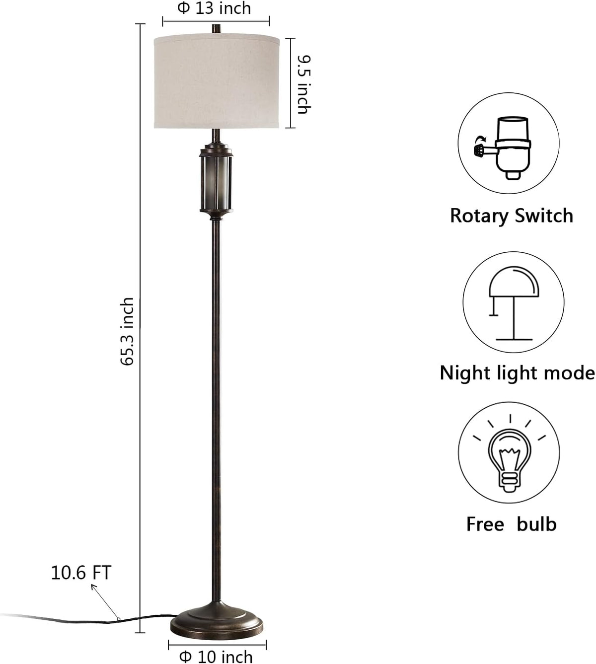 AIEAMPDO 65'' Farmhouse Floor Lamp for Living Room with 2 Light Sources