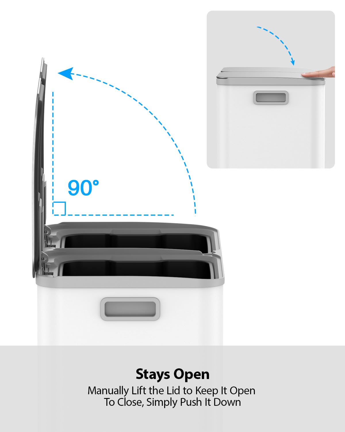 Lovewind Dual Trash and Recycling Bins for Kitchen, 2 * 11-Gallon Stainless Steel Double Trash Can, Step-On Garbage and Recycle Combo, Quiet Close, Pet-Proof, Compatible with 13-Gallon Bags, White