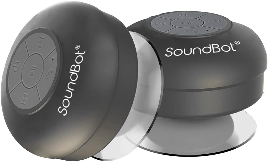 Soundbot® Waterproof Shower Speaker HD Water Resistant Bluetooth Handsfree Portable with Loud Clear Sounds 6+hrs of Playtime, Wireless Suction Cup Small Durable for Outdoors Travel Home SB510 (Black)
