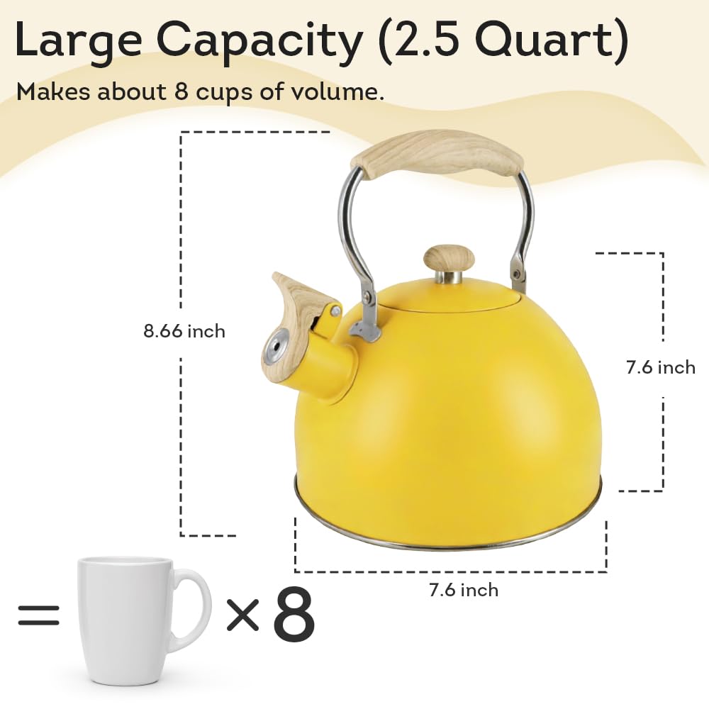 Lily's Home 2 Quart Stainless Steel Whistling Tea Kettle, the Perfect Stovetop Tea and Water Boilers for Your Home, Dorm, Condo or Apartment. (Blue)
