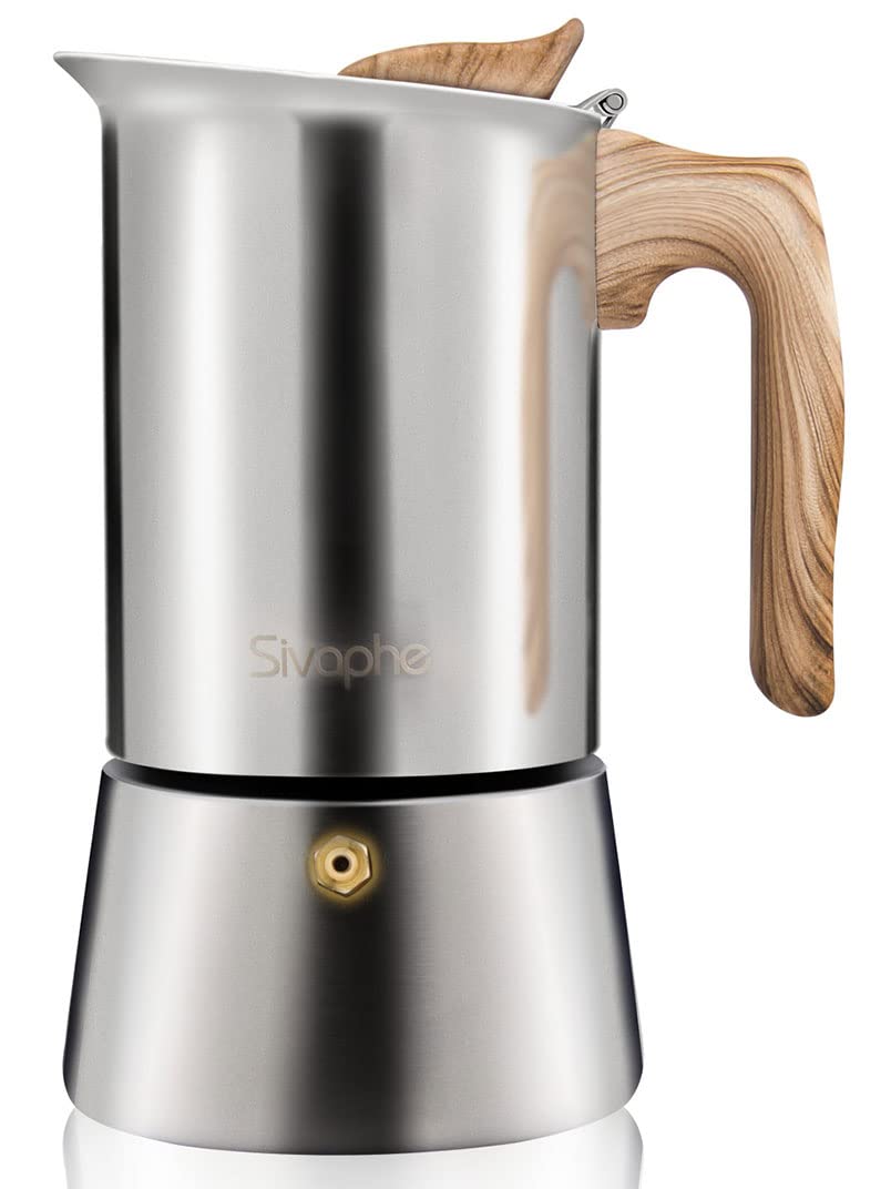 Sivaphe4 cups Stainless Steel Stovetop Espresso Coffee Maker | Induction Support 10 oz Intalian Moka Pot | Durable Cuban Coffee Maker 200ml(1 Cup=50ml)
