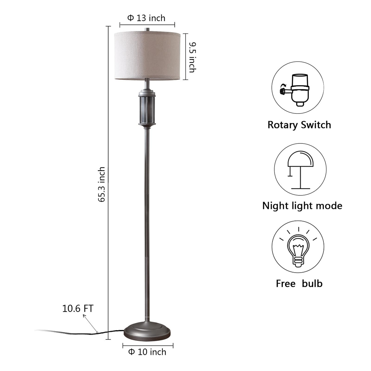 AIEAMPDO 65'' Farmhouse Floor Lamp for Living Room with 2 Light Sources
