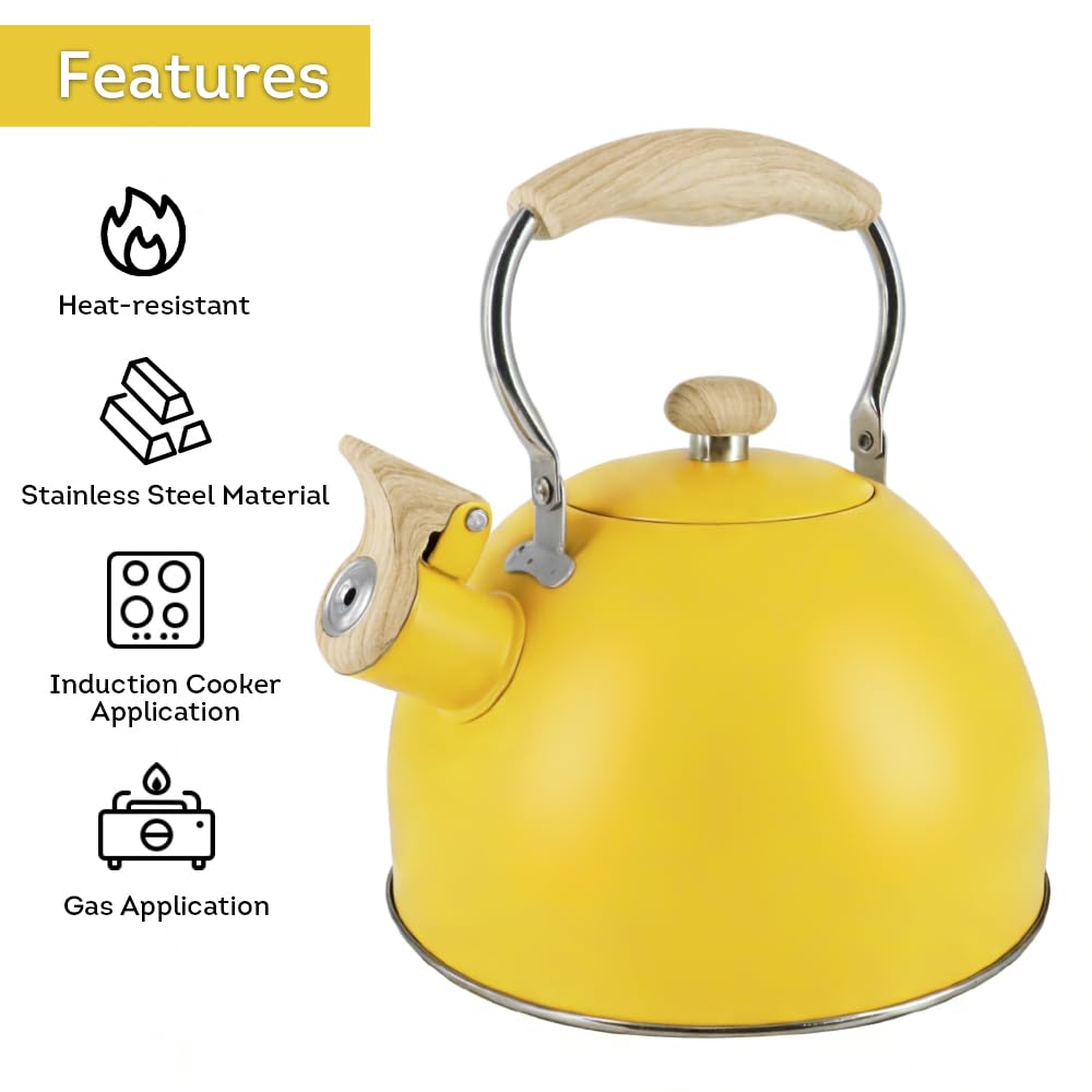 Lily's Home 2 Quart Stainless Steel Whistling Tea Kettle, the Perfect Stovetop Tea and Water Boilers for Your Home, Dorm, Condo or Apartment. (Blue)