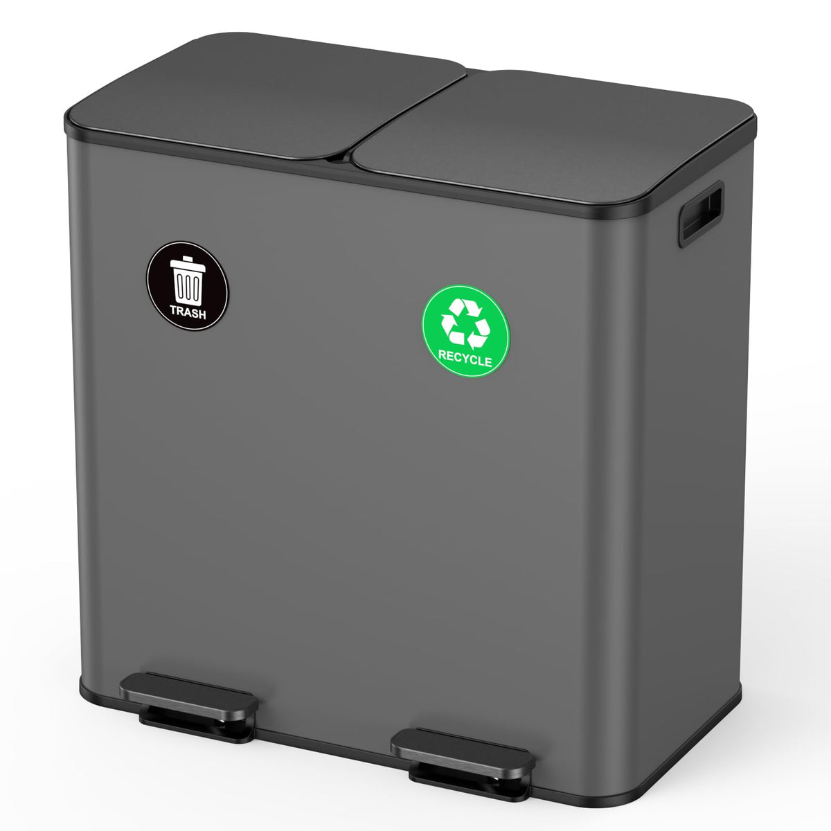 Lovewind Dual Trash and Recycling Bins for Kitchen, 2 * 11-Gallon Stainless Steel Double Trash Can, Step-On Garbage and Recycle Combo, Quiet Close, Pet-Proof, Compatible with 13-Gallon Bags, White