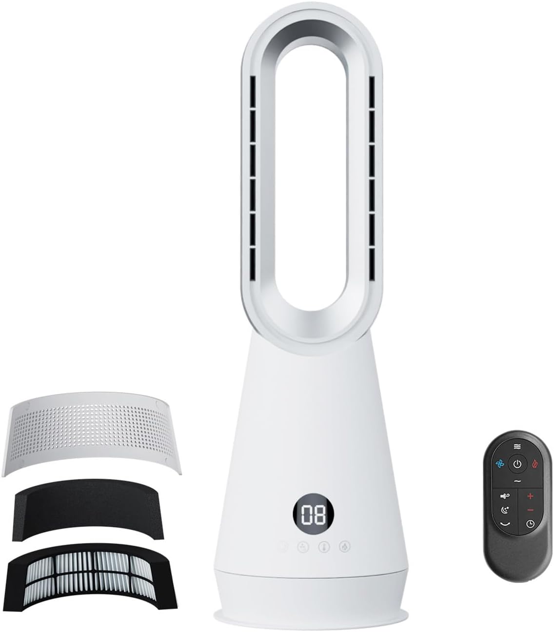 3-in-1 Bladeless Fan Combo, 22" Bladeless Tower Fan with Air Purifier, 90° Oscillating Fast Heating & Cooling, Remote Control, Quiet Portable for Bedroom Home Office, White