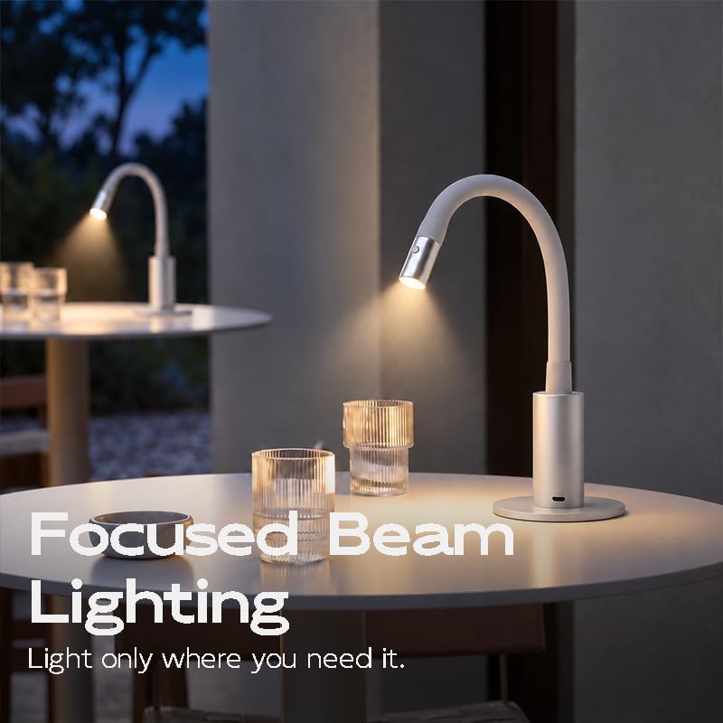 V4Light Reading Lamp, Rechargeable Gooseneck Desk Lamp, Focused LED Light
